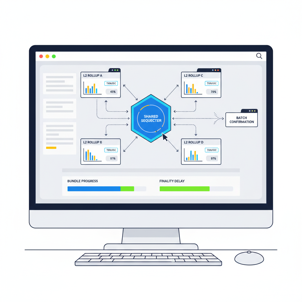 dashboard monitoring shared sequencer bundling transactions across L2 rollups, dynamic graphs